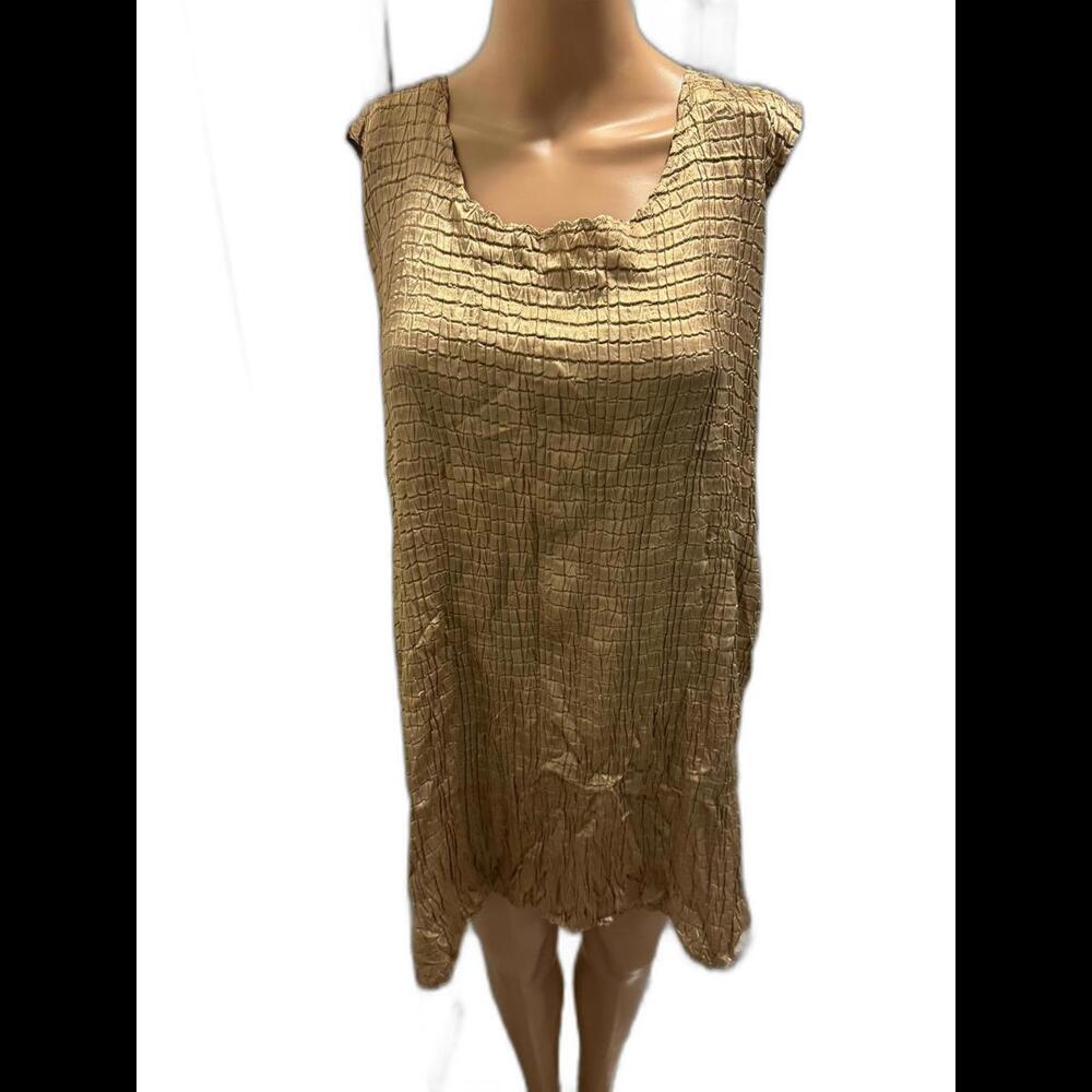 Ashley Stewart Stylish Crinkled Gold Tunic Mini Dress SZ 18/20